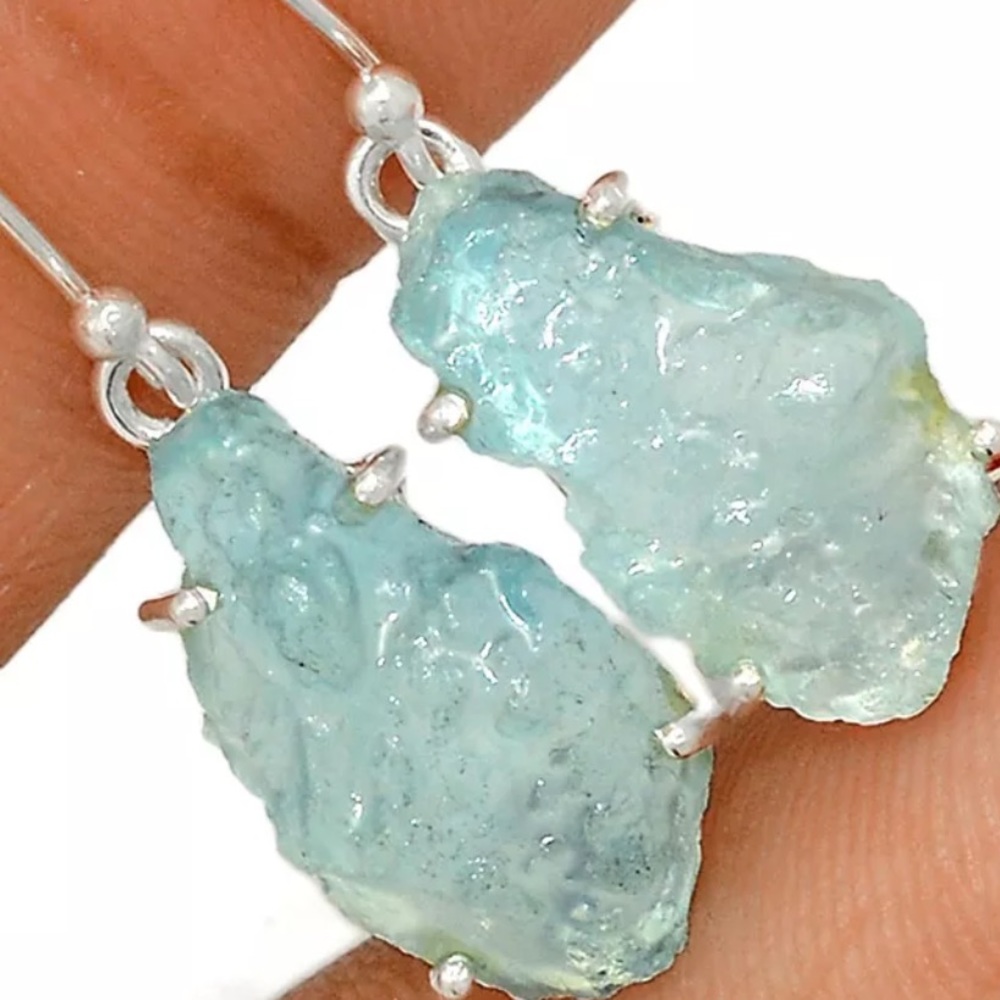 Natural aquamarine sterling silver earrings - Picture 2 of 3